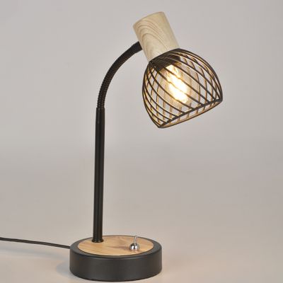 Lampe à poser E14 Kento noir et bois 40W - COREP