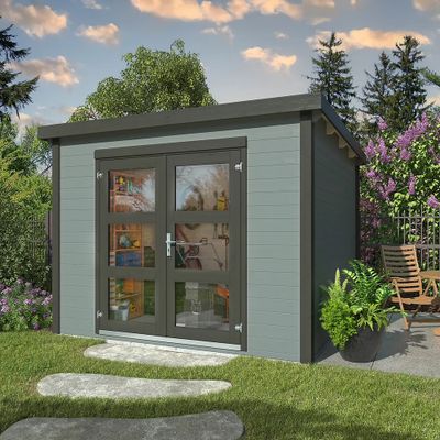 Abri de jardin en bois peint gris anthracite Lydia - ép.28 mm - 9,2 m² hors-tout - Livraison à domicile incluse - WHITE WOOD