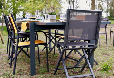 Table de jardin à rallonge ouverture manuelle CAPUCINE aluminium gris 200/300x100cm