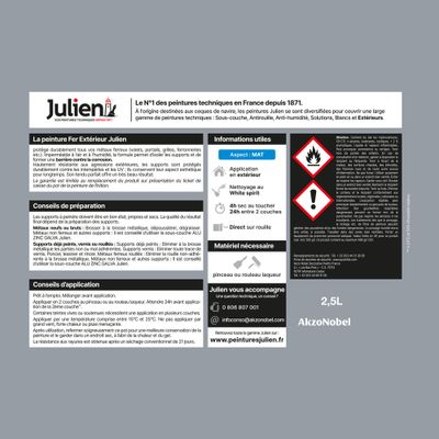 Peinture fer antirouille gris acier brillant 2 L - JULIEN