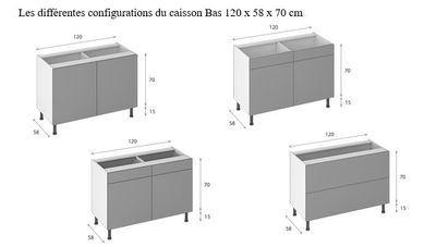 Caisson cuisine bas blanc L 120 x H 70 x P 56 cm OFITRES