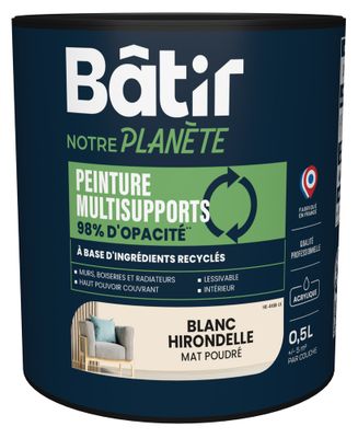 Peinture multi supports mat blanc hirondelle 0,5 L - BATIR NOTRE PLANETE