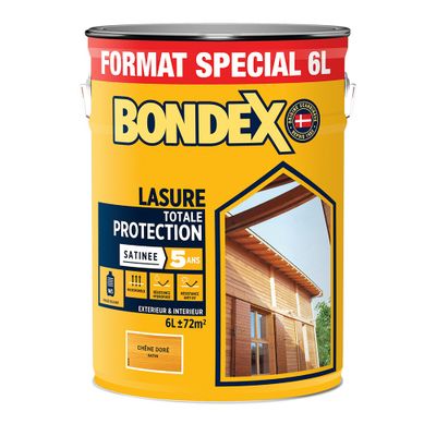 Lasure totale protection 5 ans chêne doré satin 6L BONDEX
