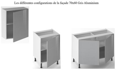Façade de cuisine 1 porte Gris Aluminium  70 x 60 cm pour meuble haut et bas