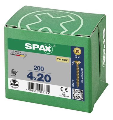 Vis tête fraisée PZ 4 x 20 mm par 200 SPAX