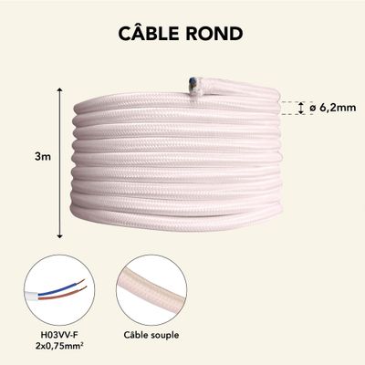 Câble électrique tissu rose ballerine 3m - TIBELEC
