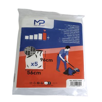 Sac à gravats tissé blanc qualité renforcée 70 litres par 5 - MULTIPLAST