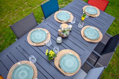 Table de jardin à rallonge PERCE-NEIGE aluminium gris/blanc 216/297x100 cm