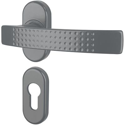 Poignées de porte sur rosaces ovales à cylindre Ibiza gris inox ALPERTEC
