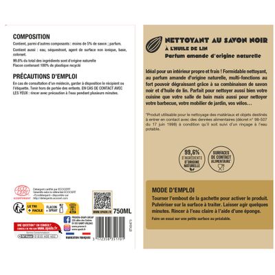 Nettoyant au savon noir à l'huile de Lin 750ml SPADO ORIGINES
