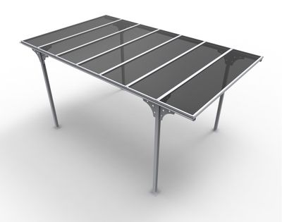Carport en aluminium toit plat, surf. ext. : 14,70 m² / toit plaques en polycarbonate, Livraison à domicile incluse - HABRITA