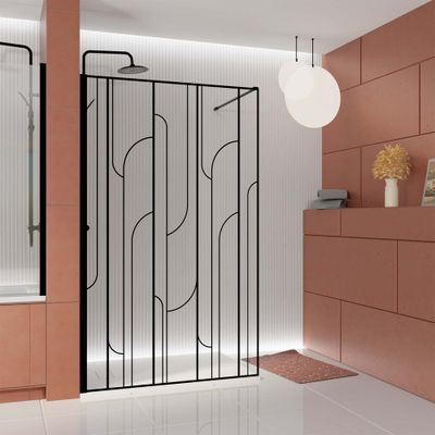 Paroi de douche à l'italienne 140x195 cm profilé noir verre sérigraphié 6 mm Art Deco - AURLANE
