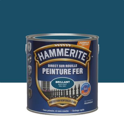 Peinture fer extérieur direct sur rouille Finition bleu nuit RAL 5001 Brillant 2,5 L - HAMMERITE