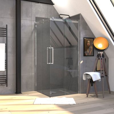 Accès d'angle coulissant 90x90x200 cm profilé chrome verre transparent 5 mm Rolling - AURLANE