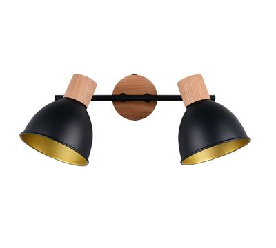 Réglette 2 spots E27 Delume noir et bois 2x40W - REALITY