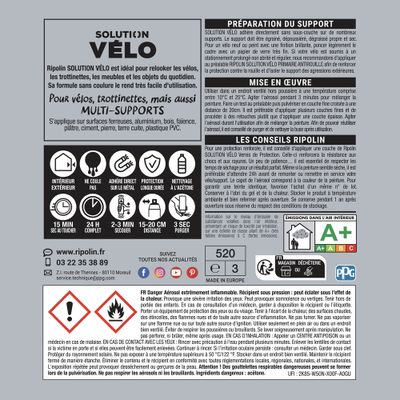 Bombe de peinture multi-supports solution vélo gris alu mat velouté 400 mL - RIPOLIN