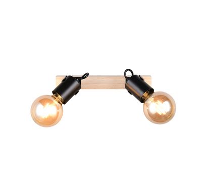 Réglette 2 spots E27 Lynar noir et bois 2x10W - REALITY