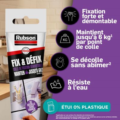 Colle de fixation Fix & défix transparent 44g RUBSON