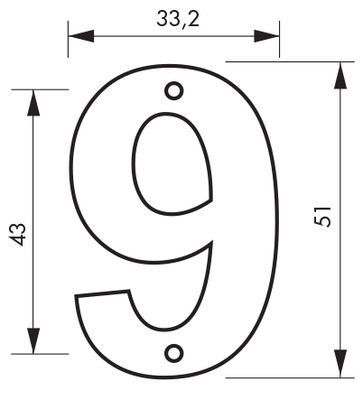 Chiffre 9 à visser hauteur 51 mm laiton THIRARD