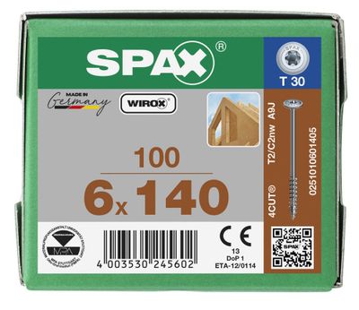 Vis tête disque Torx 6 x 140 mm par 100 SPAX
