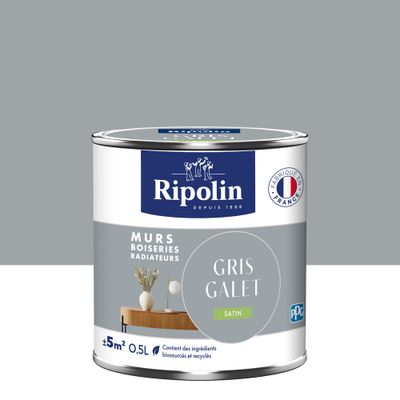 Peinture murs, boiseries et radiateurs gris galet satin 0,5 L - RIPOLIN