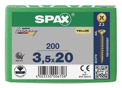 Vis tête fraisée PZ 3,5 x 20 mm par 200 SPAX