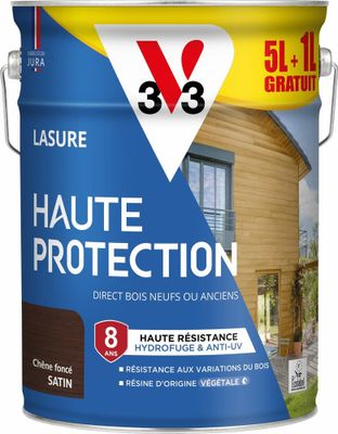 Lasure Haute Protection 8 ans satin chêne fonce 5 L + 1 litre Gratuit - V33
