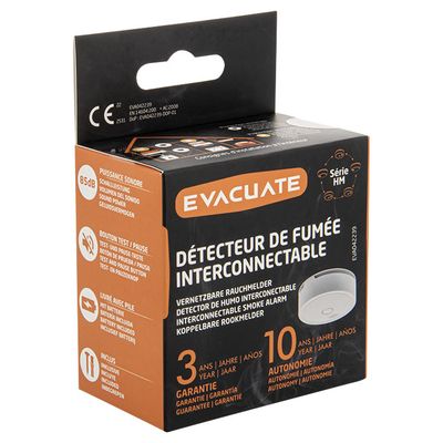 Détecteur de fumée interconnectable Autonomie 10 ans - EVACUATE
