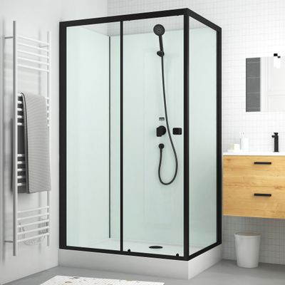 Cabine de douche profilé noir mat et receveur blanc 110x80x197 cm Essentiel AURLANE