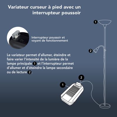 Variateur à pied + interrupteur poussoir Duetto noir - TIBELEC