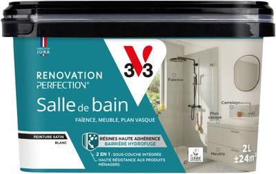 Peinture de rénovation pour salle de bain blanc finition satinée 2 L - V33