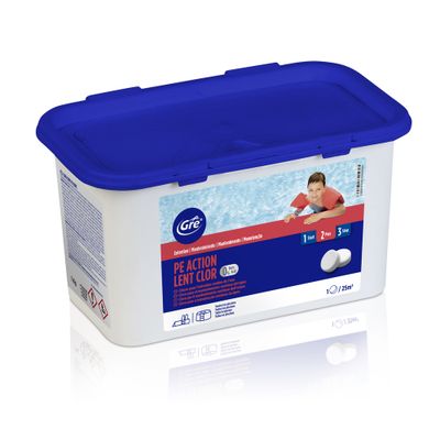 Chlore lent piscine - pastille 250 g seau de 1 kg GRE