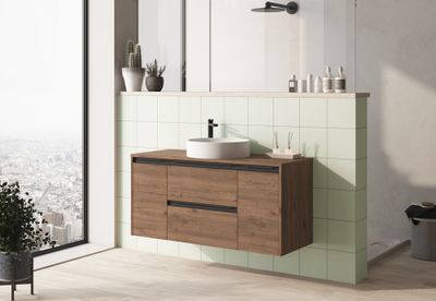 Caisson de salle de bains Thana 2 tiroirs 2 portes 120 x 59 x 46 cm panneau de particules vieux chêne