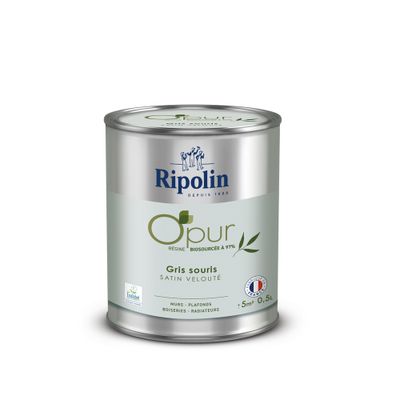 Peinture O'PUR mur & boiserie Gris Souris satin 0,5 L - RIPOLIN