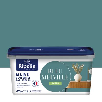 Peinture murs, boiseries et radiateurs bleu melvillle satin 2,5 L - RIPOLIN