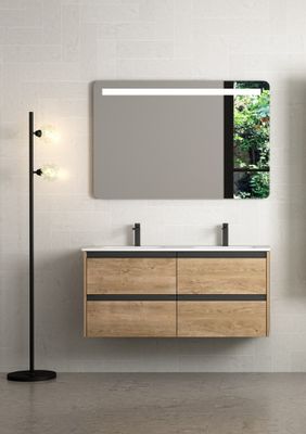 Caisson de salle de bains Thana 4 tiroirs L120 x H55 x P45 cm panneau de particules chêne naturel