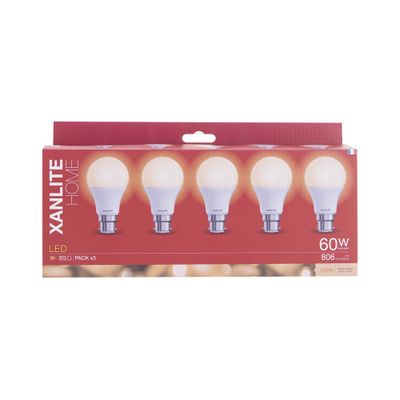 Ampoules LED B22 10W = 806 lumens blanc chaud par 5 - XANLITE
