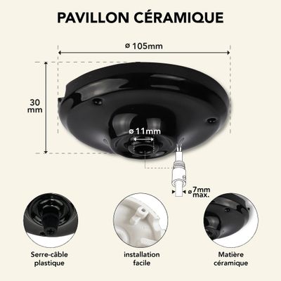 Rosace de luminaire céramique diamètre 105 mm noir 1 sortie TIBELEC