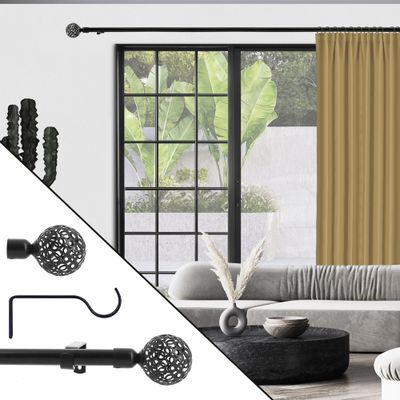 Kit tringle à rideaux extensible en métal de 1.20 à 2.10 m diam 16 à 19 mm Finition Noir - MOBOIS