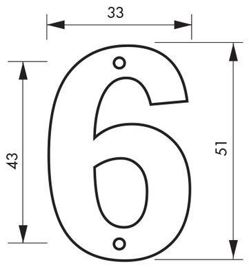 Chiffre 6 à visser hauteur 51 mm laiton THIRARD