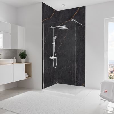 Panneaux muraux de douche 100+100x255 cm marbre anthracite cuivre DécoDesign Softtouch - SCHULTE