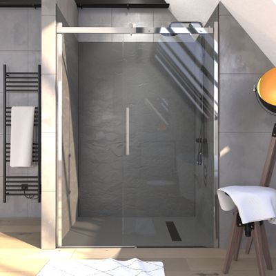 Porte de douche coulissante 140x200 cm profilé chrome verre transparent 8 mm Rolling - AURLANE