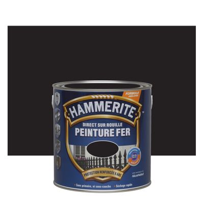 Peinture fer extérieur direct sur rouille finition lisse noir satin 2,5 L- HAMMERITE