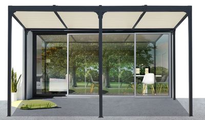 Pergola bioclimatique autoportante en aluminium XXL PER3660BIW gris 21,52 m², Livraison à domicile incluse - HABRITA