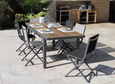 Table de jardin rectangulaire TERAMO en aluminium 180/240x90x77 cm PROLOISIRS