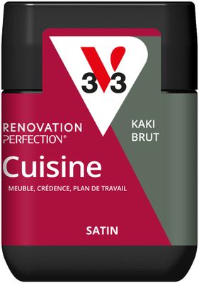 Peinture de rénovation pour cuisine kaki brut finition satinée 75 mL - V33