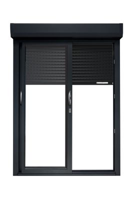 Baie vitrée coulissante pré-montée grise 2 vantaux 2 rails avec volet roulant filaire l.2400 x H.2000 mm CLOSY