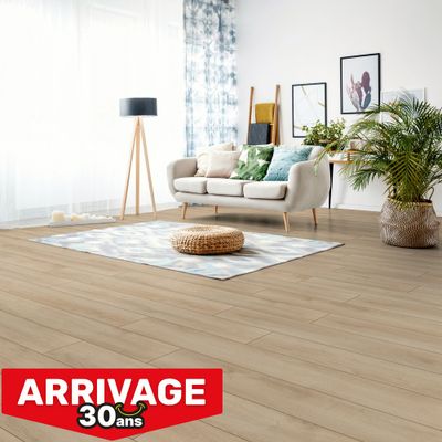 Sol stratifié décor chêne d'ÉTÉ beige ép 7 mm 19,3 x 138 cm AC3 2,397 m²/pqt KRONOTEX
