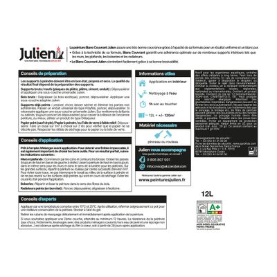Peinture acrylique Couvrant blanc satin 12 l - JULIEN