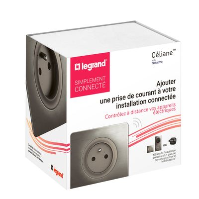 Prise électrique connectée encastrable avec terre + plaque Titane - Céliane with Netatmo LEGRAND
